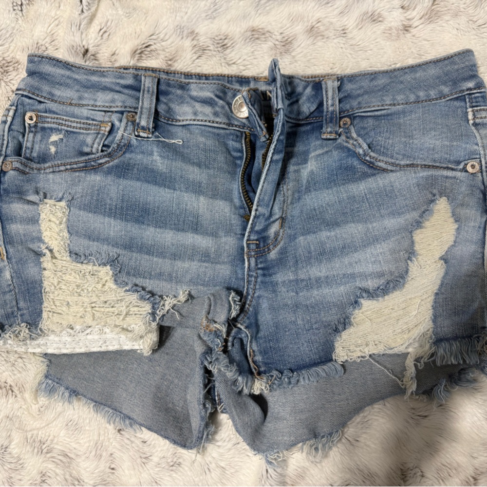 Distressed Light Blue Denim Shorts